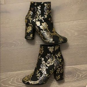 Metallic brocade booties
